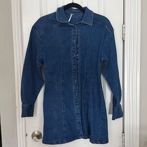 Free People Cinch Waist Longsleeve Denim Mini Dress | 6